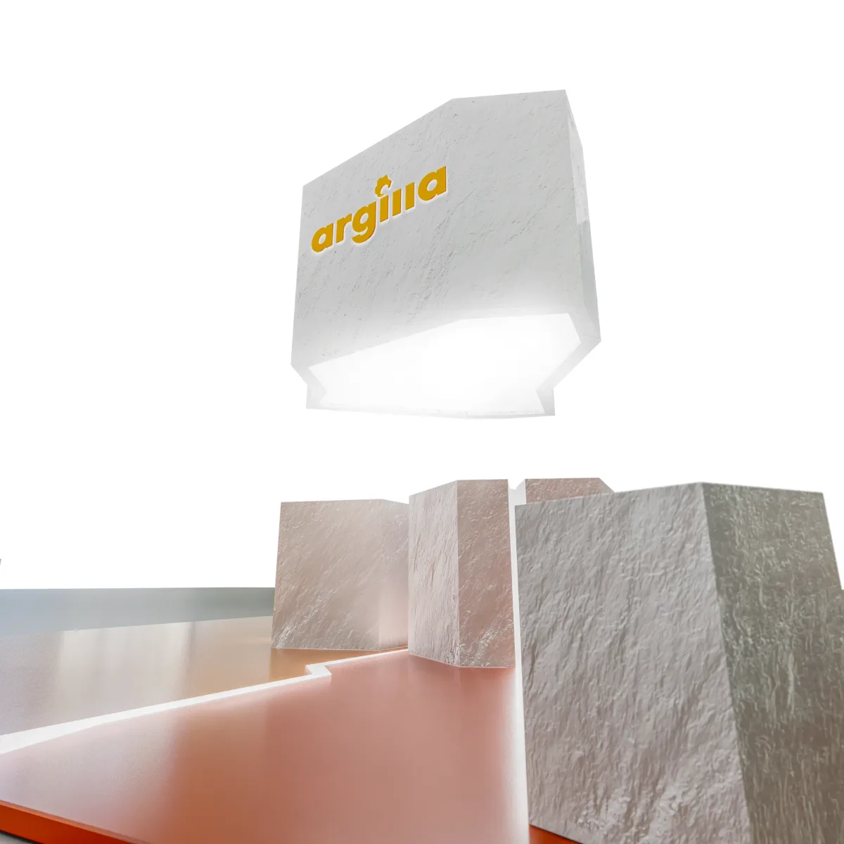 Stoisko Argilla — wolnostojący znak z logotypem